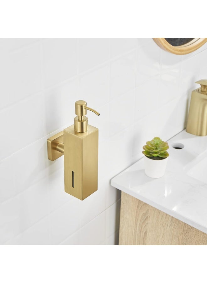 ALMiftah Gold Soap Dispenser 250ml | Wall Mounted Stainless Steel Liquid Soap & Shampoo Dispenser | Square Hand Sanitizer, Shower & Dish Soap Holder - Image 3